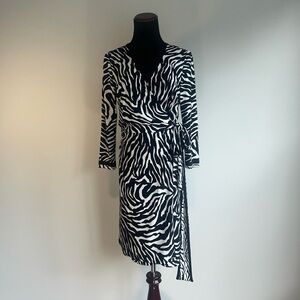Evan Picone Zebra Print Wrap Jersey Dress